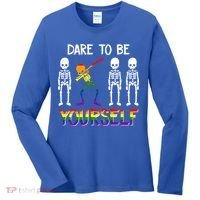 Lgbt Pride Skeleton Dabbing Dare To Be Yourself Outfit Gift Women's Long Sleeve Shirt thumb 0