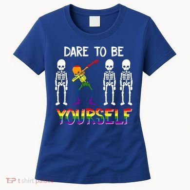 Lgbt Pride Skeleton Dabbing Dare To Be Yourself Outfit Gift Women's T-Shirt