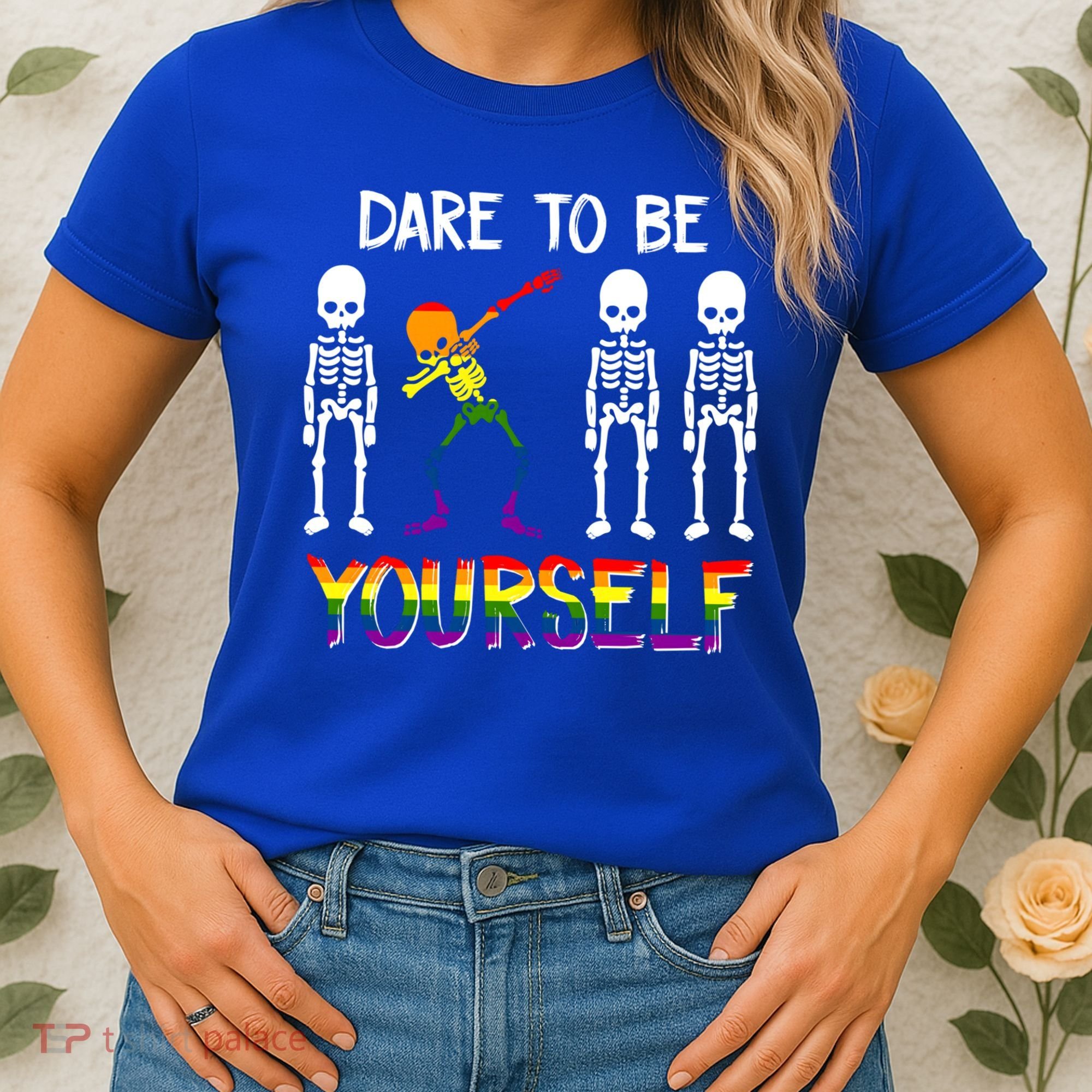 Lgbt Pride Skeleton Dabbing Dare To Be Yourself Outfit Gift Women's T-Shirt