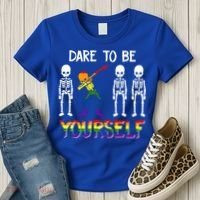 Lgbt Pride Skeleton Dabbing Dare To Be Yourself Outfit Gift Women's T-Shirt thumb 3