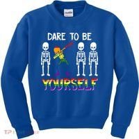 Lgbt Pride Skeleton Dabbing Dare To Be Yourself Outfit Gift Kids Sweatshirt thumb 0