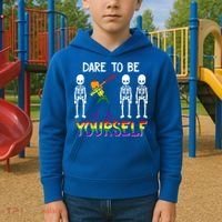 Lgbt Pride Skeleton Dabbing Dare To Be Yourself Outfit Gift Kids Hoodie thumb 2