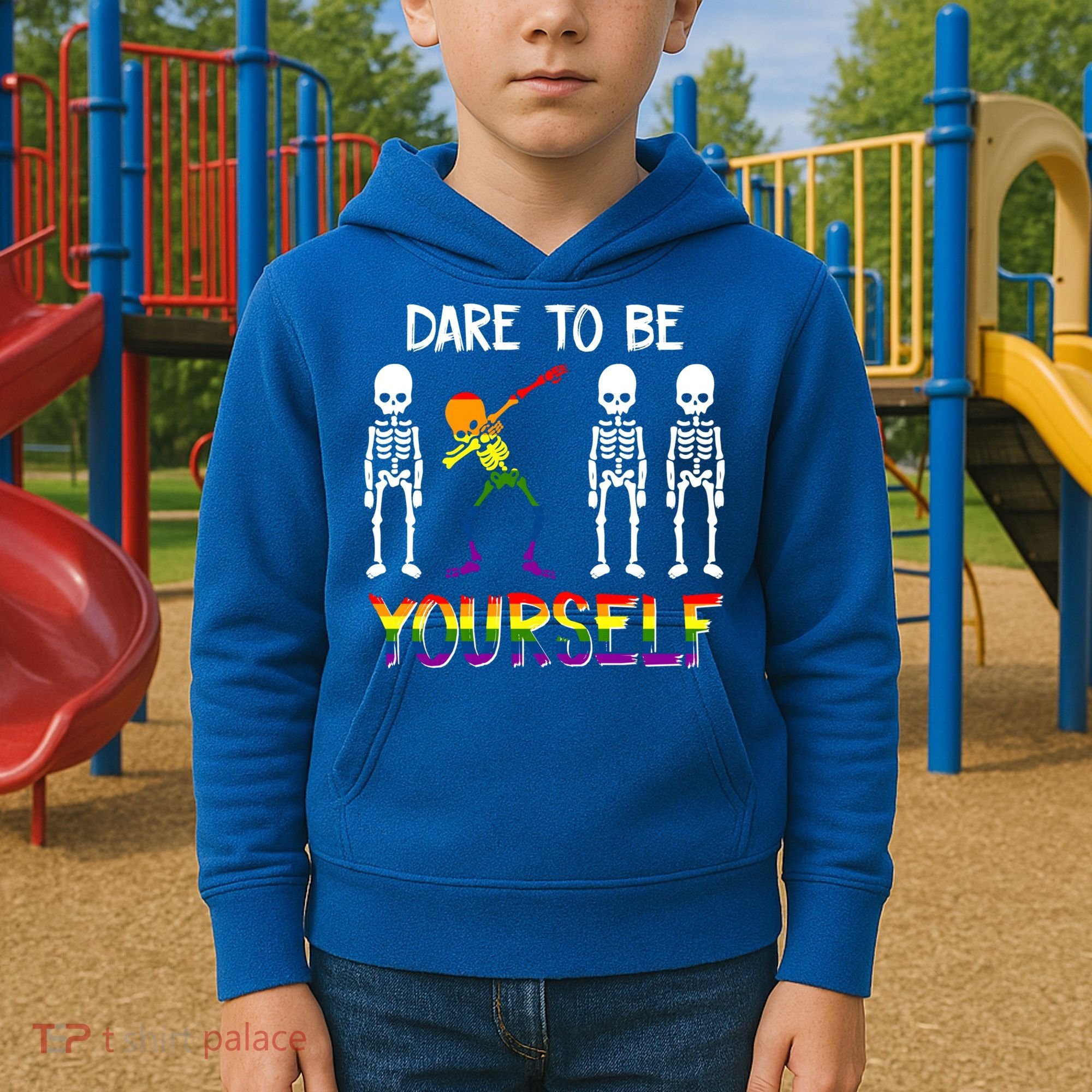 Lgbt Pride Skeleton Dabbing Dare To Be Yourself Outfit Gift Kids Hoodie