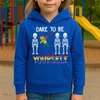 Lgbt Pride Skeleton Dabbing Dare To Be Yourself Outfit Gift Kids Hoodie thumb 3