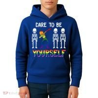 Lgbt Pride Skeleton Dabbing Dare To Be Yourself Outfit Gift Kids Hoodie thumb 4