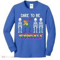 Lgbt Pride Skeleton Dabbing Dare To Be Yourself Outfit Gift Kids Long Sleeve Shirt thumb 0