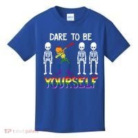 Lgbt Pride Skeleton Dabbing Dare To Be Yourself Outfit Gift Kids T-Shirt thumb 0