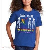 Lgbt Pride Skeleton Dabbing Dare To Be Yourself Outfit Gift Kids T-Shirt thumb 2