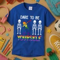 Lgbt Pride Skeleton Dabbing Dare To Be Yourself Outfit Gift Kids T-Shirt thumb 3