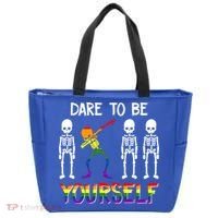 Lgbt Pride Skeleton Dabbing Dare To Be Yourself Outfit Gift Tote Bag thumb 0