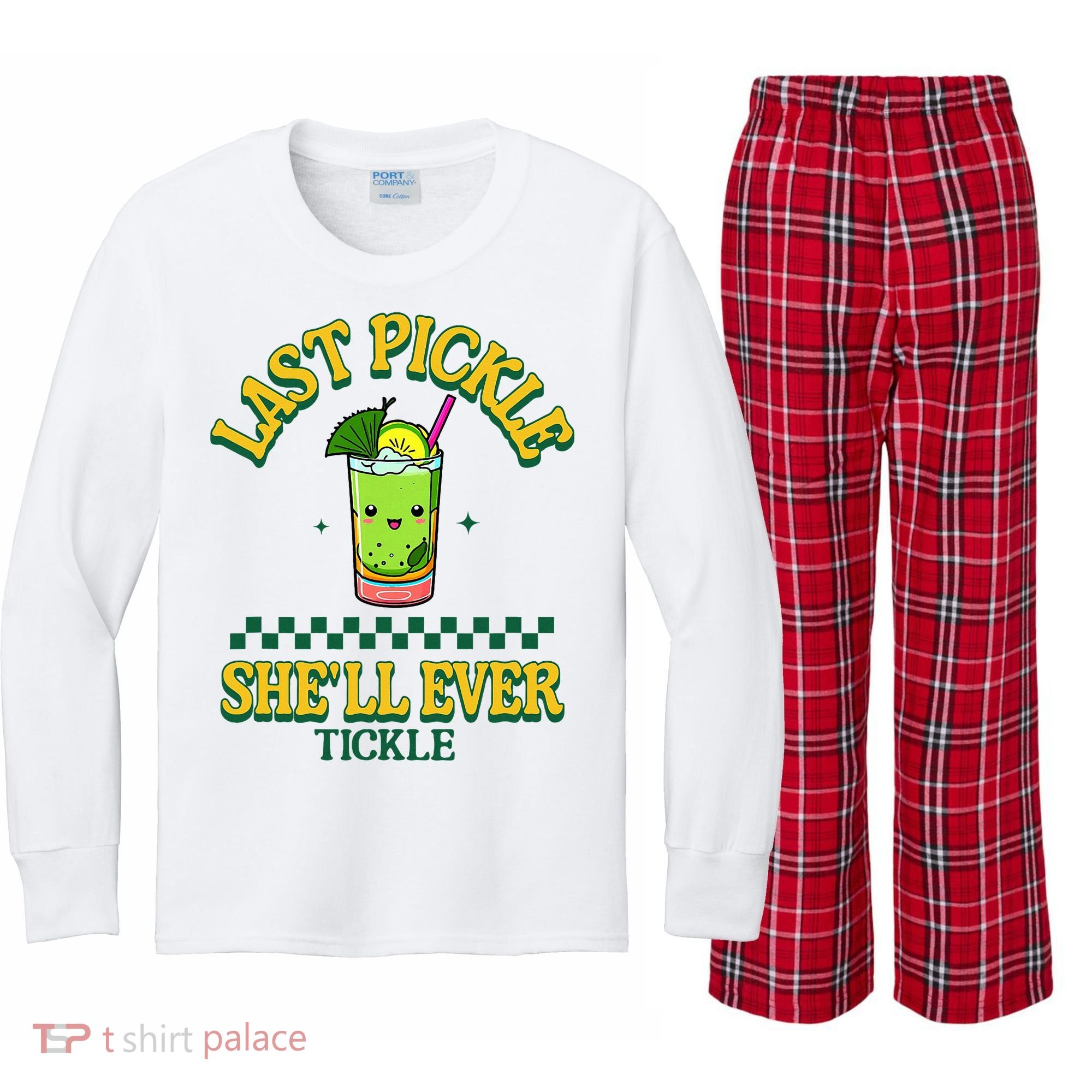 Last Pickle SheLl Ever Tickle Bachelorette Party Kids Long Sleeve Plaid Pajama Set