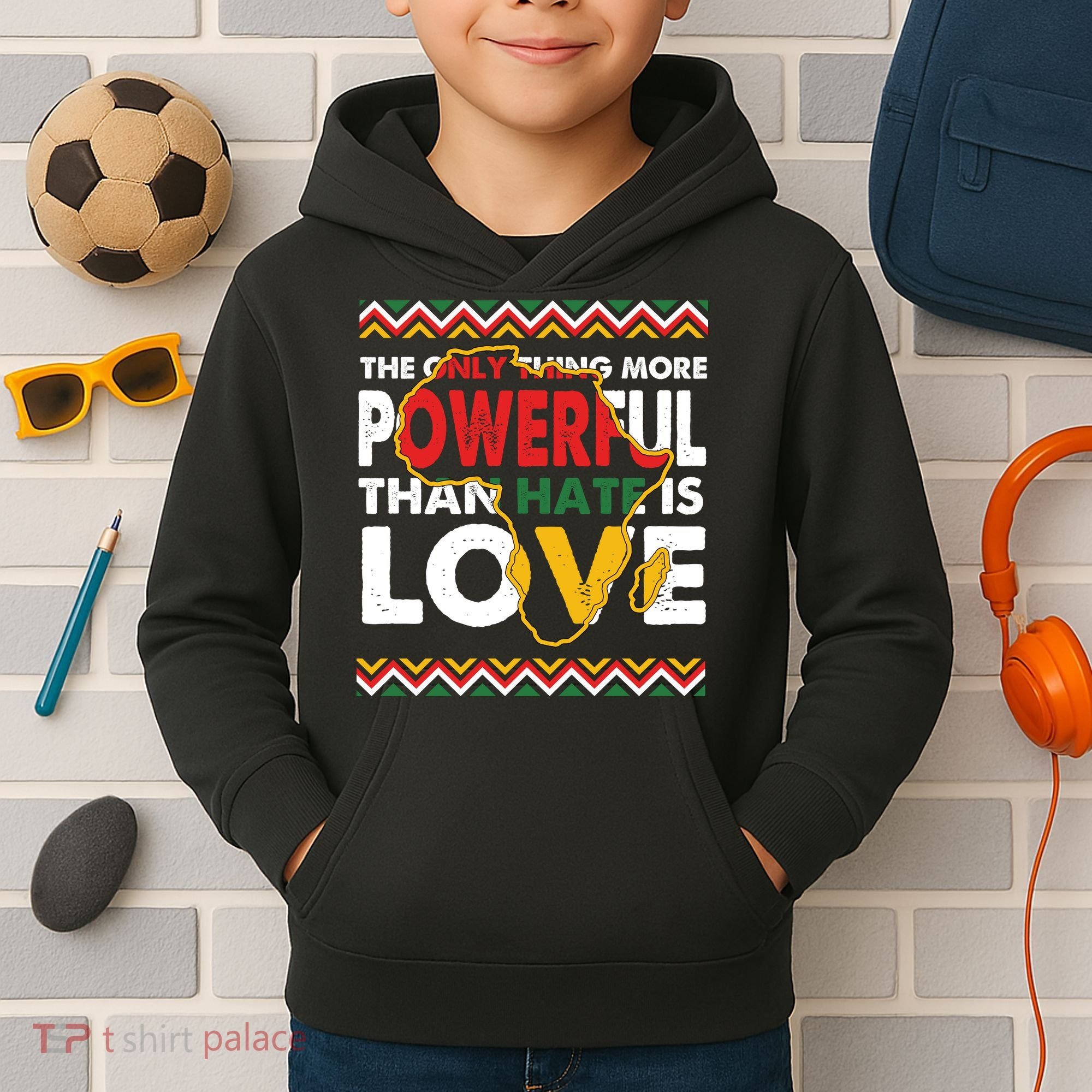 Love Powerful Than Hate Black History Month Kids Hoodie