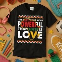 Love Powerful Than Hate Black History Month Kids T-Shirt thumb 3