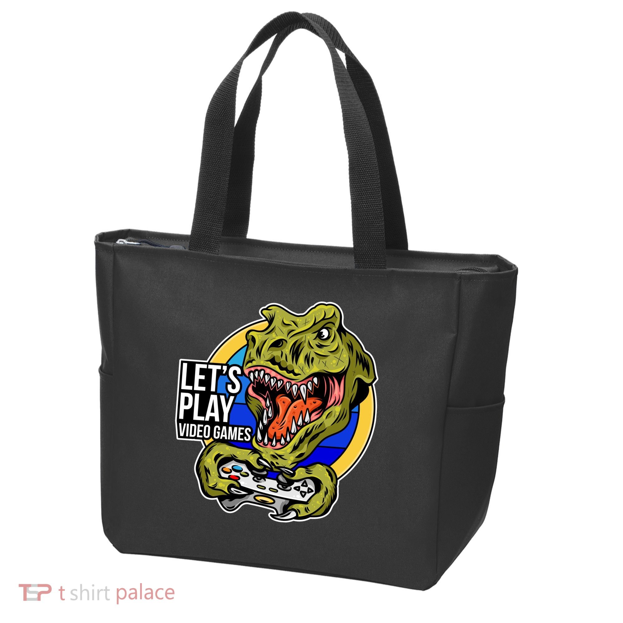 Lets Play Video Games T Rex Tote Bag