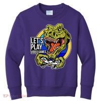 Lets Play Video Games T Rex Kids Sweatshirt thumb 0
