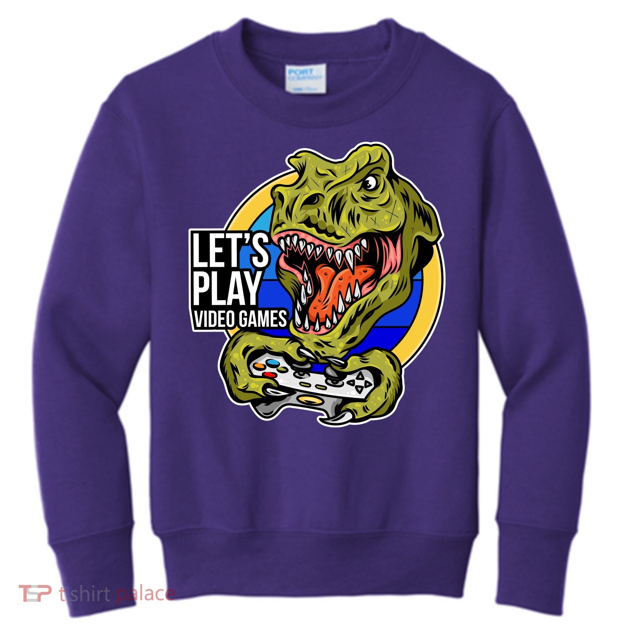 Lets Play Video Games T Rex Kids Sweatshirt