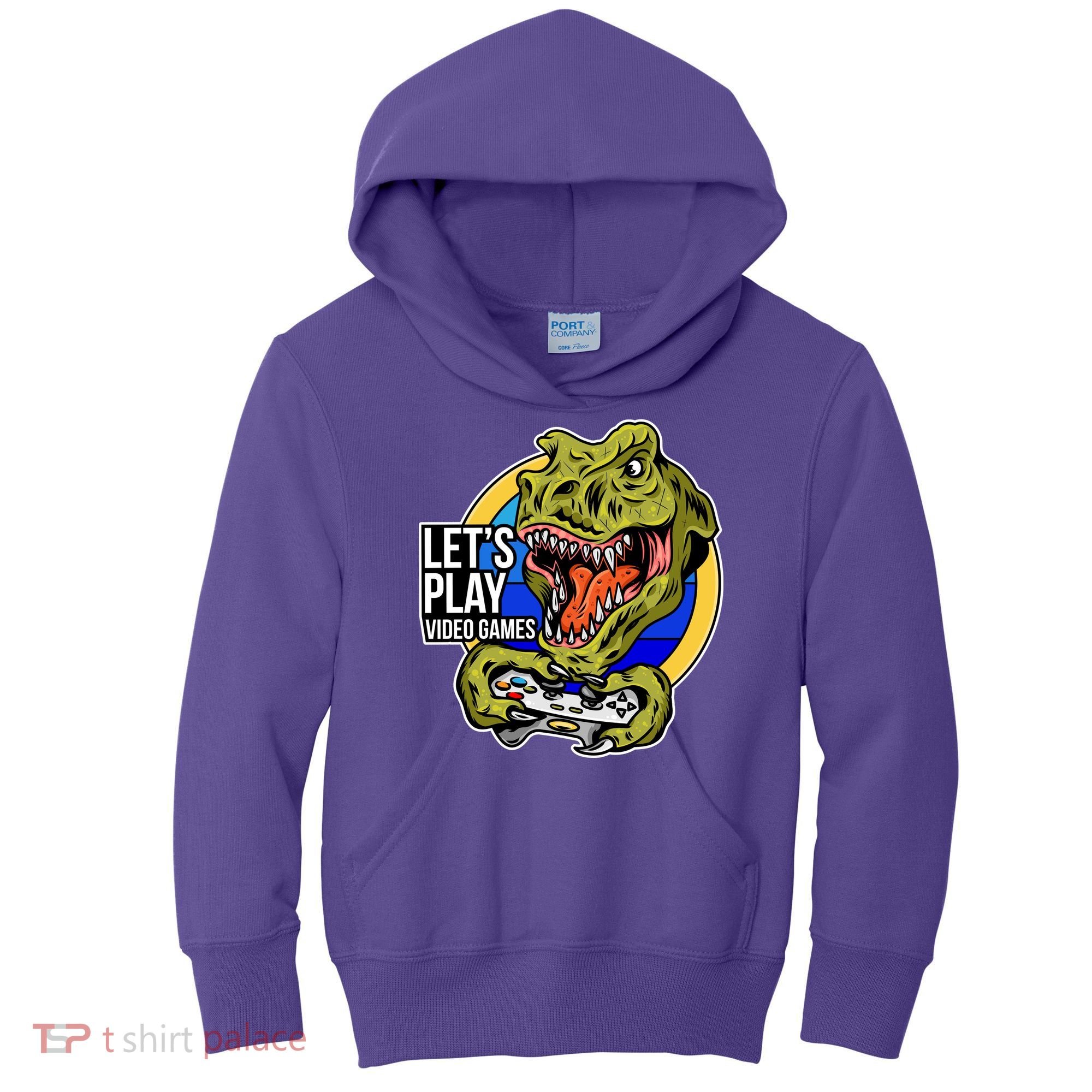 Lets Play Video Games T Rex Kids Hoodie