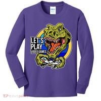 Lets Play Video Games T Rex Kids Long Sleeve Shirt thumb 0