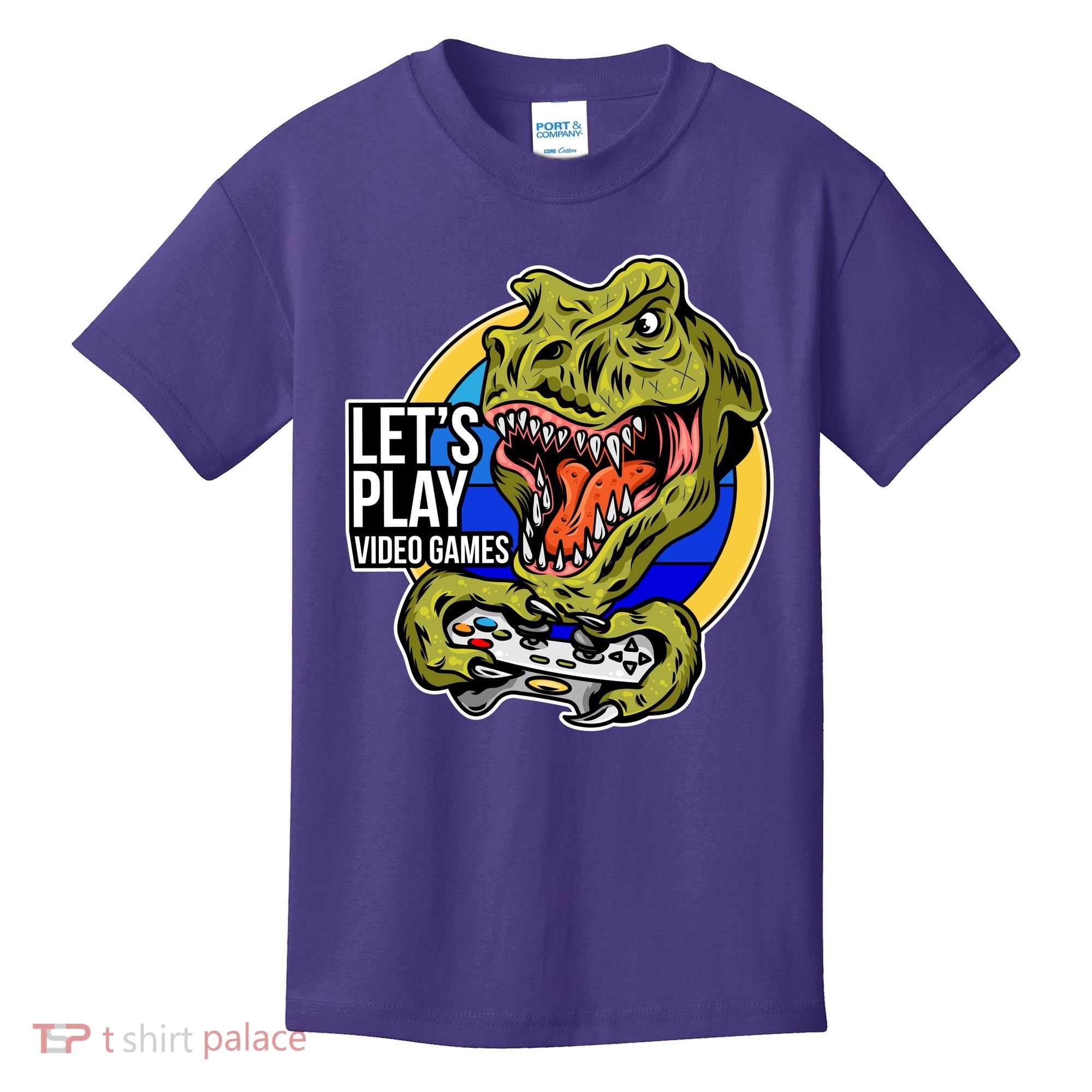 Lets Play Video Games T Rex Kids T-Shirt