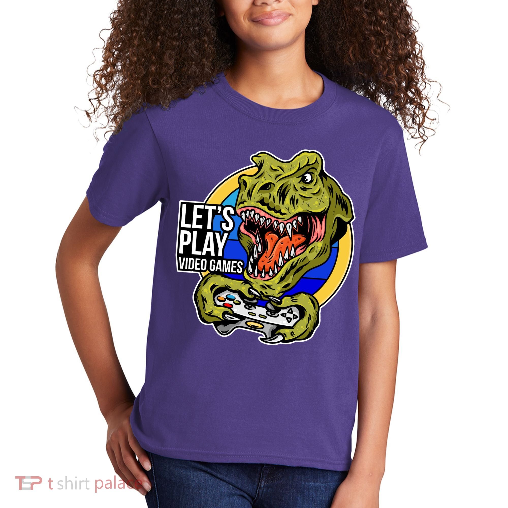 Lets Play Video Games T Rex Kids T-Shirt