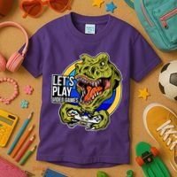 Lets Play Video Games T Rex Kids T-Shirt thumb 3