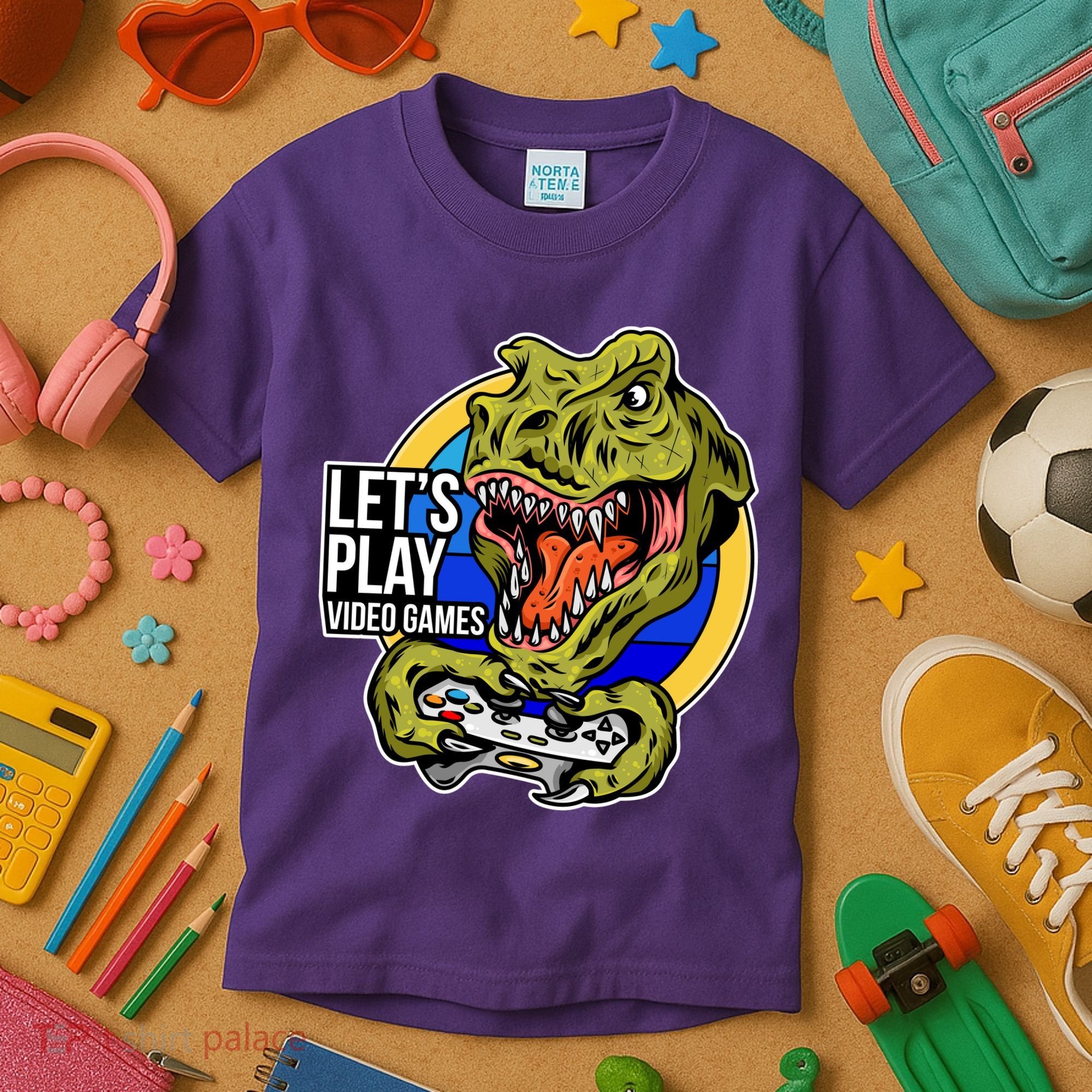 Lets Play Video Games T Rex Kids T-Shirt