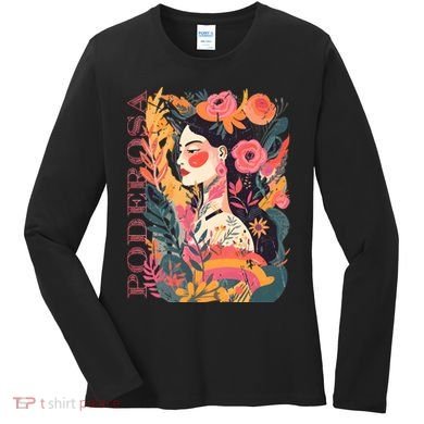 Latina Poderosa Vintage Retro Floral Women's Long Sleeve Shirt