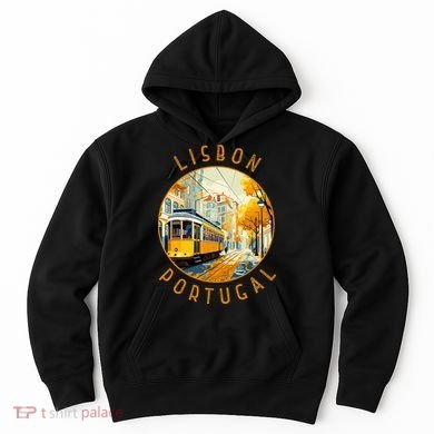 Lisbon Portugal Yellow Tram Retro Distressed Circle Hoodie