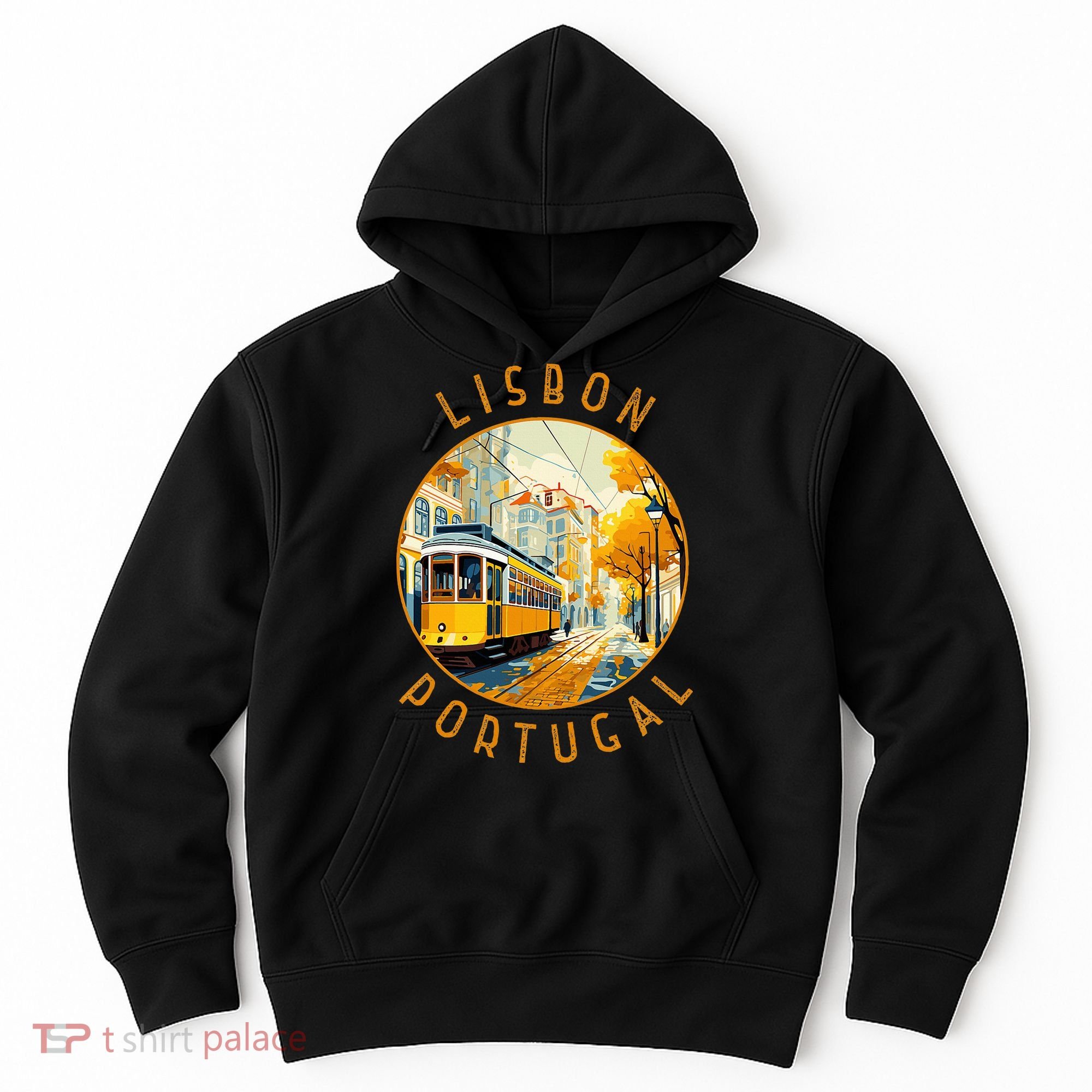 Lisbon Portugal Yellow Tram Retro Distressed Circle Hoodie
