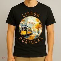 Lisbon Portugal Yellow Tram Retro Distressed Circle T-Shirt thumb 3