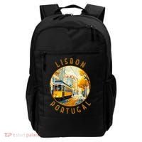 Lisbon Portugal Yellow Tram Retro Distressed Circle Backpack thumb 0