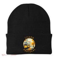 Lisbon Portugal Yellow Tram Retro Distressed Circle Beanie thumb 0