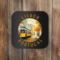 Lisbon Portugal Yellow Tram Retro Distressed Circle Coaster thumb 0