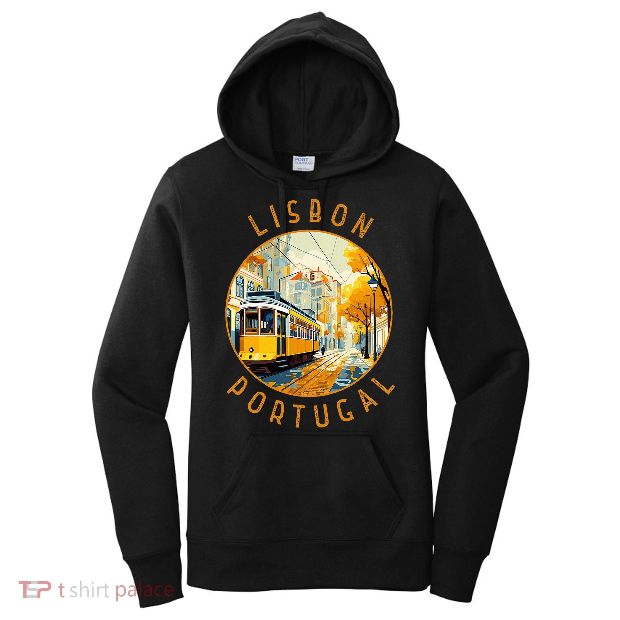 Lisbon Portugal Yellow Tram Retro Distressed Circle Women's Hoodie