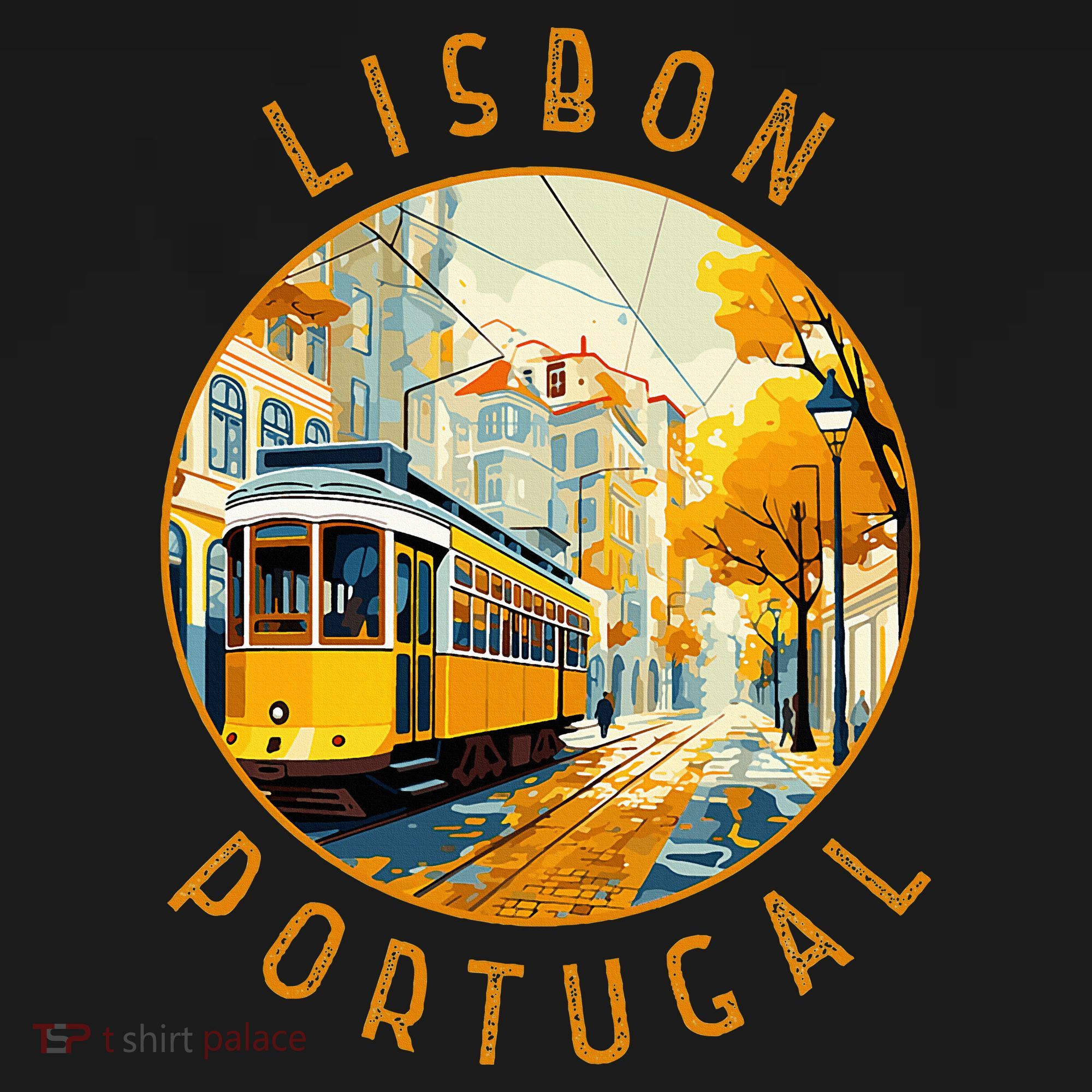 Lisbon Portugal Yellow Tram Retro Distressed Circle Women's Hoodie