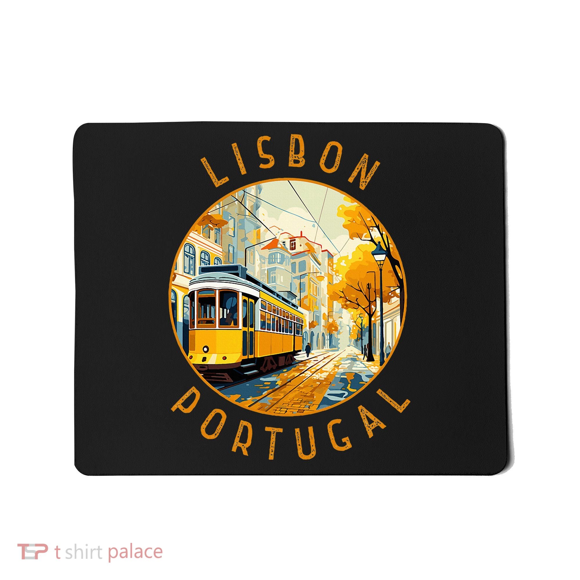 Lisbon Portugal Yellow Tram Retro Distressed Circle Mousepad