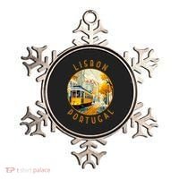 Lisbon Portugal Yellow Tram Retro Distressed Circle Ornament thumb 0