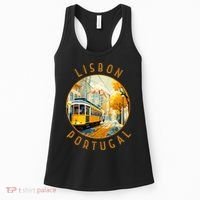 Lisbon Portugal Yellow Tram Retro Distressed Circle Women's Tank Top thumb 0