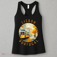 Lisbon Portugal Yellow Tram Retro Distressed Circle Women's Tank Top thumb 3