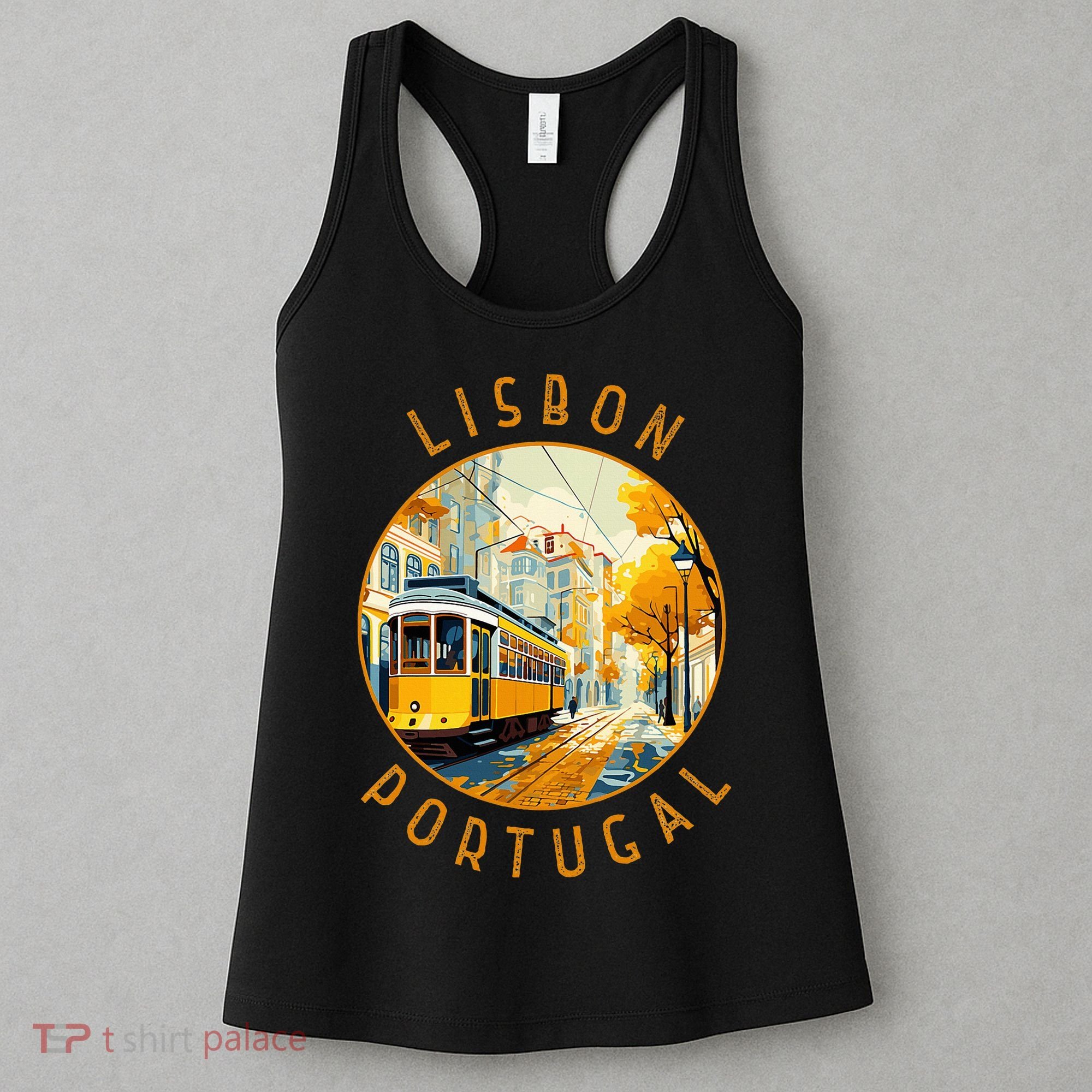 Lisbon Portugal Yellow Tram Retro Distressed Circle Women's Tank Top