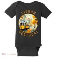 Lisbon Portugal Yellow Tram Retro Distressed Circle Baby Bodysuit thumb 0