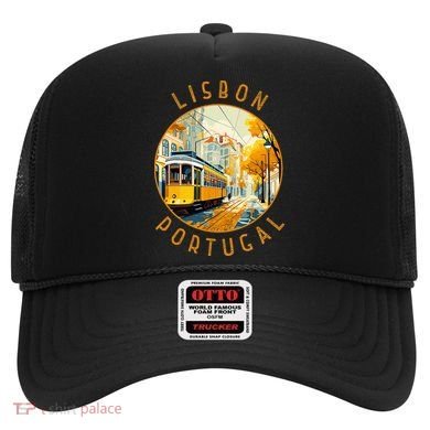 Lisbon Portugal Yellow Tram Retro Distressed Circle Hat