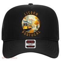 Lisbon Portugal Yellow Tram Retro Distressed Circle Hat thumb 0
