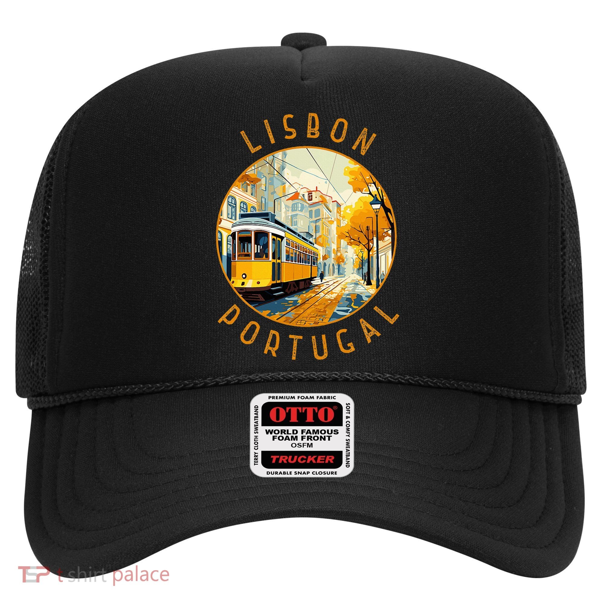 Lisbon Portugal Yellow Tram Retro Distressed Circle Hat