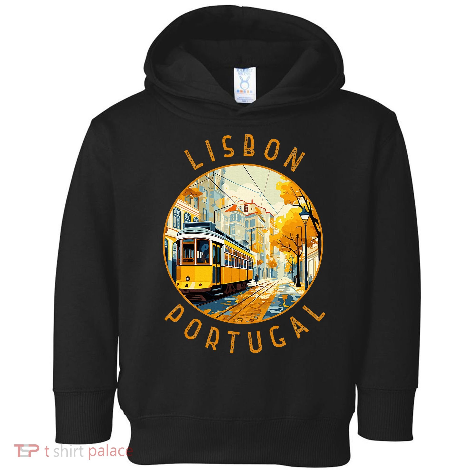 Lisbon Portugal Yellow Tram Retro Distressed Circle Toddler Hoodie