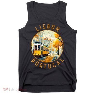 Lisbon Portugal Yellow Tram Retro Distressed Circle Tank Top