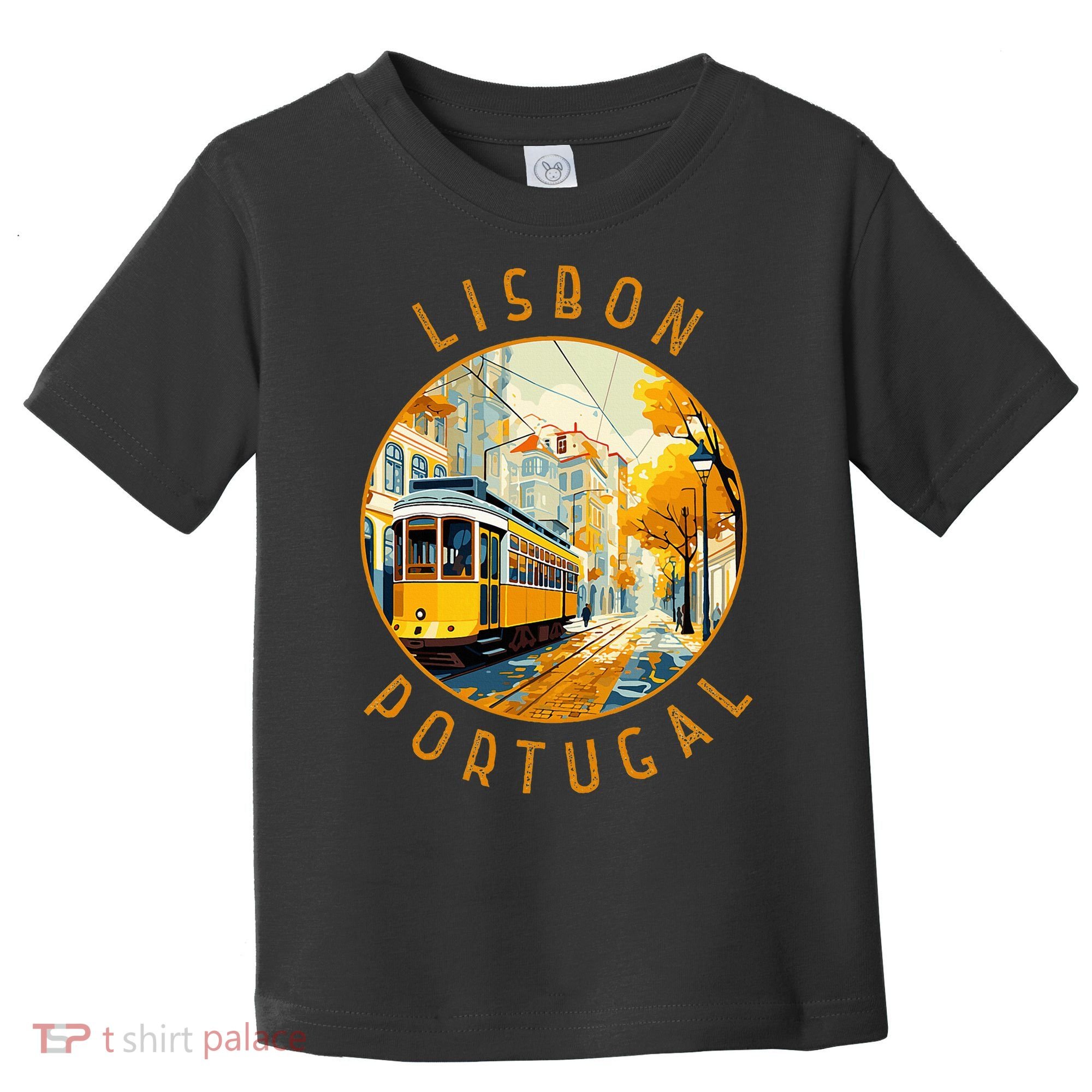 Lisbon Portugal Yellow Tram Retro Distressed Circle Toddler T-Shirt