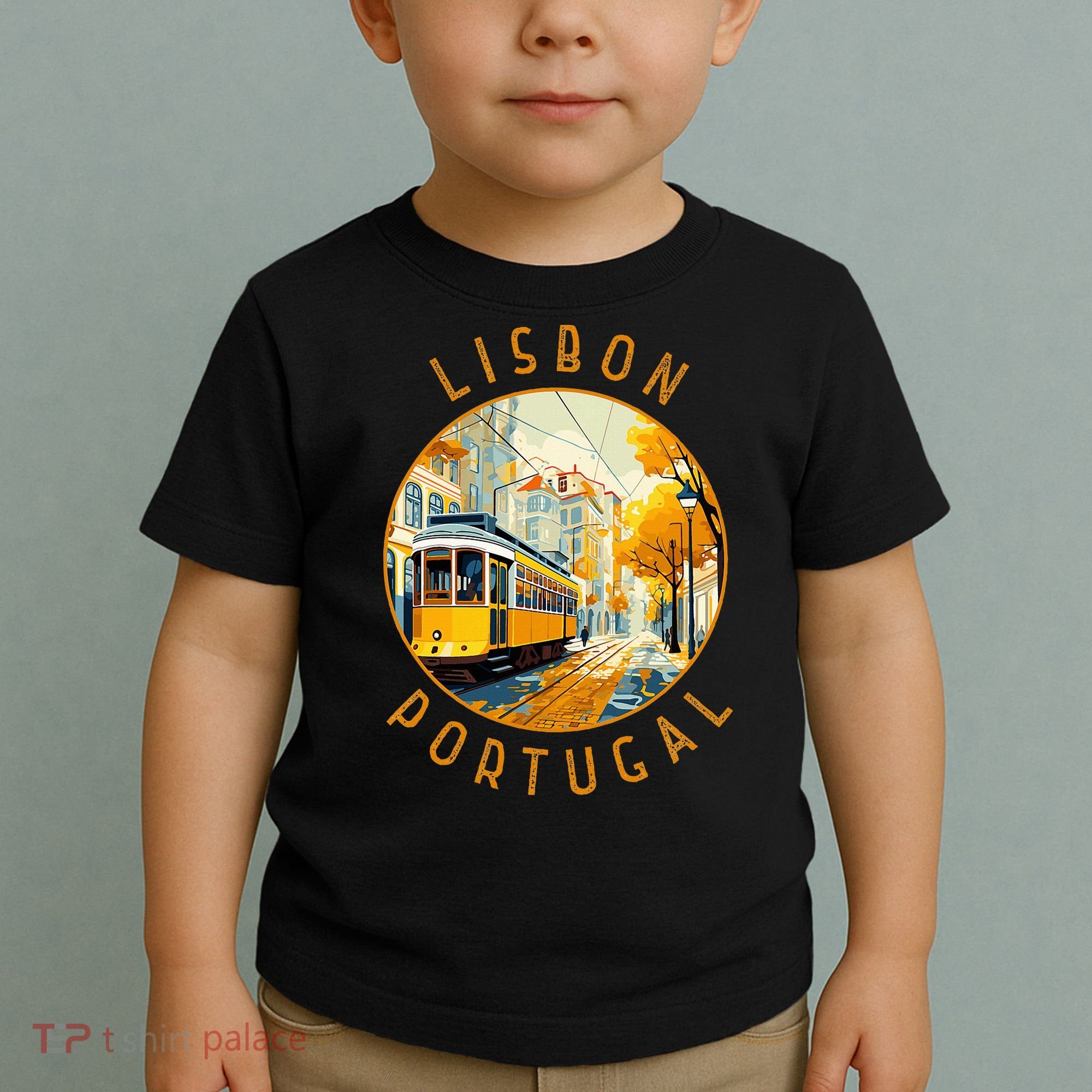 Lisbon Portugal Yellow Tram Retro Distressed Circle Toddler T-Shirt