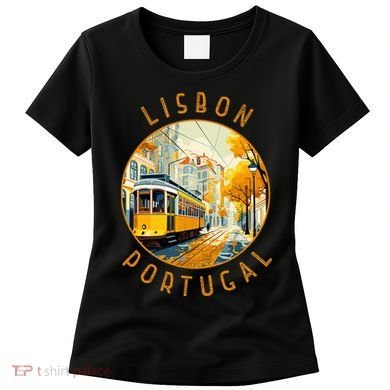 Lisbon Portugal Yellow Tram Retro Distressed Circle Women's T-Shirt