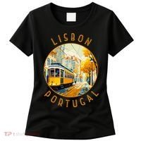Lisbon Portugal Yellow Tram Retro Distressed Circle Women's T-Shirt thumb 0